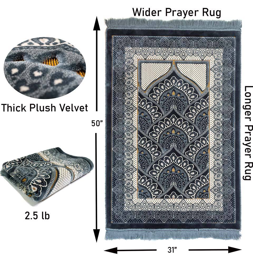 Modefa Prayer Rug Double Plush Wide Islamic Prayer Rug - Paisley Slate Blue