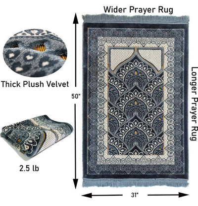 Modefa Prayer Rug Double Plush Wide Islamic Prayer Rug - Paisley Slate Blue