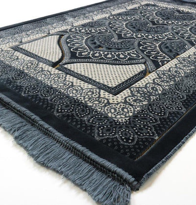 Modefa Prayer Rug Double Plush Wide Islamic Prayer Rug - Paisley Slate Blue