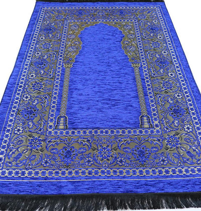 Embroidered Islamic Prayer Mat - Blue