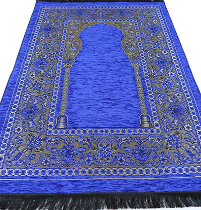 Embroidered Islamic Prayer Mat Gift Box Set with Prayer Beads - Blue