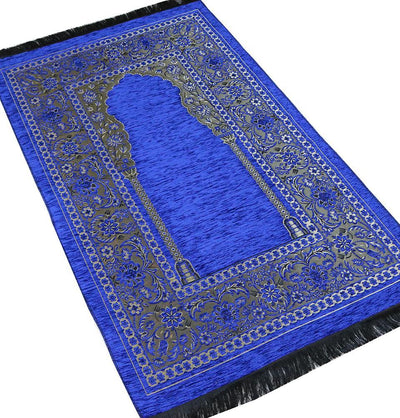 Embroidered Islamic Prayer Mat Gift Box Set with Prayer Beads - Blue