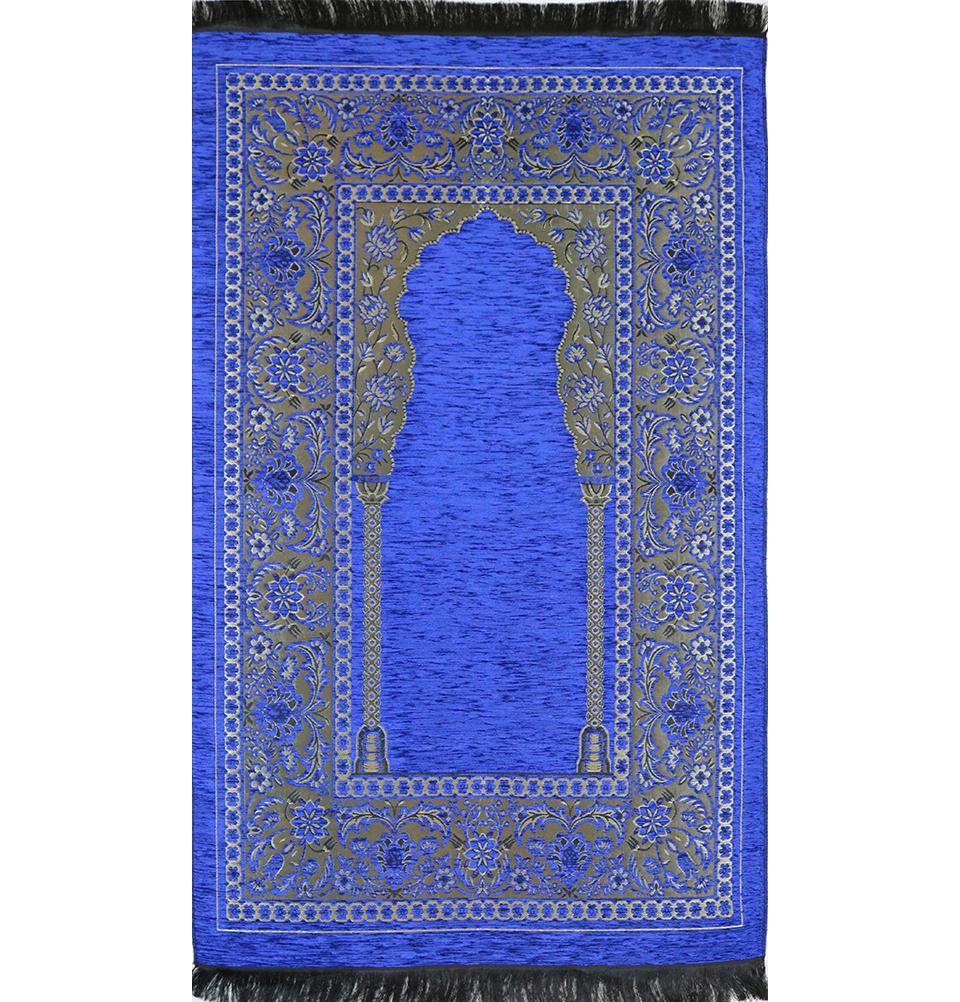 Embroidered Islamic Prayer Mat Gift Box Set with Prayer Beads - Blue
