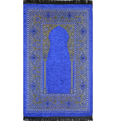 Embroidered Islamic Prayer Mat Gift Box Set with Prayer Beads - Blue