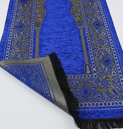 Embroidered Islamic Prayer Mat Gift Box Set with Prayer Beads - Blue