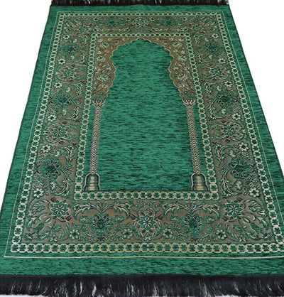 Embroidered Islamic Prayer Mat Gift Box Set with Prayer Beads - Green