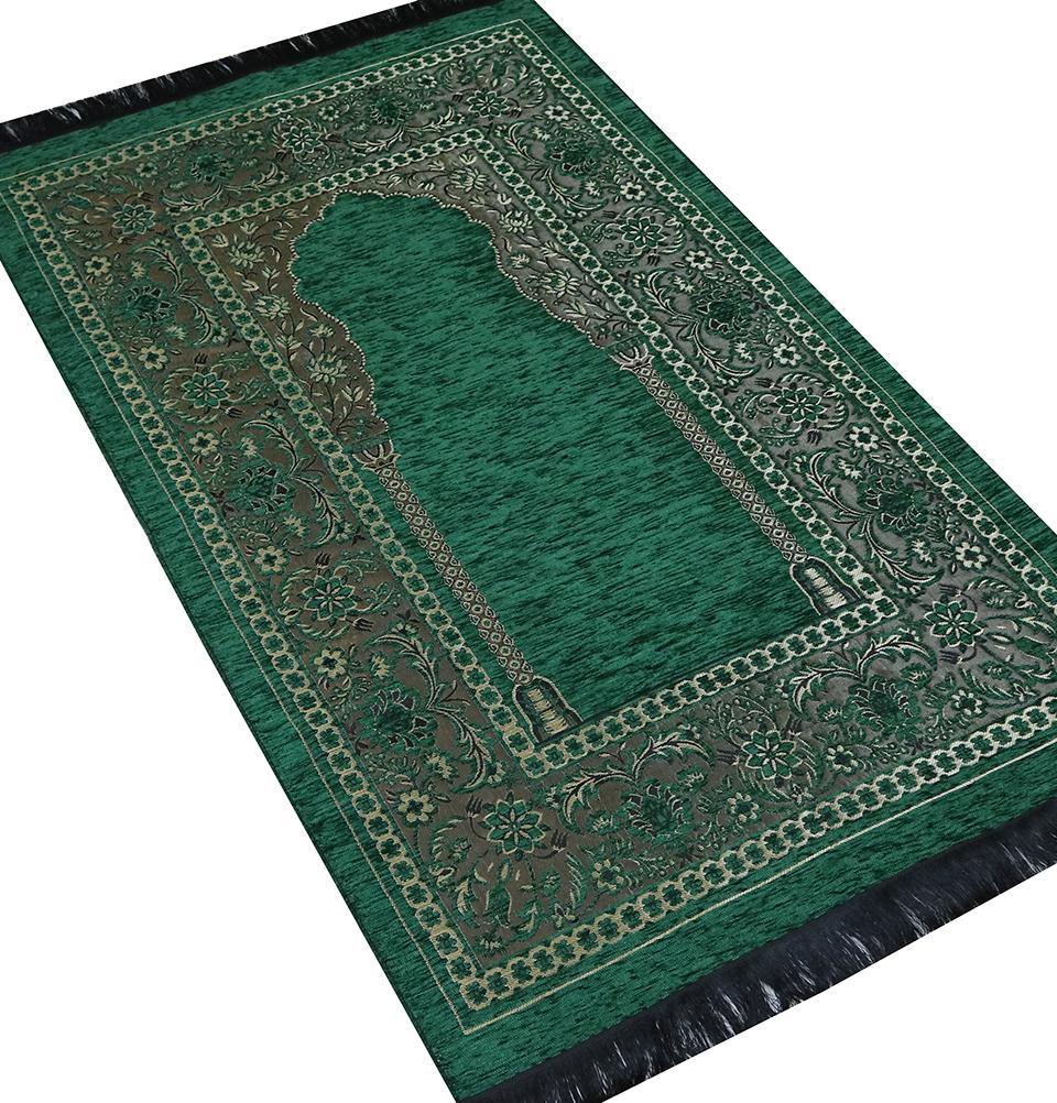 Embroidered Islamic Prayer Mat Gift Box Set with Prayer Beads - Green
