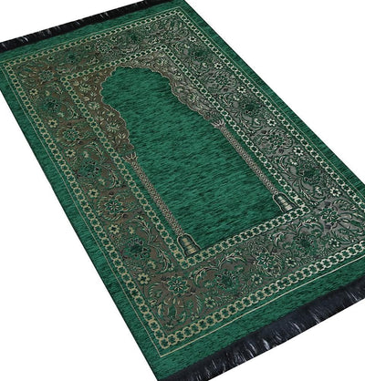 Embroidered Islamic Prayer Mat Gift Box Set with Prayer Beads - Green