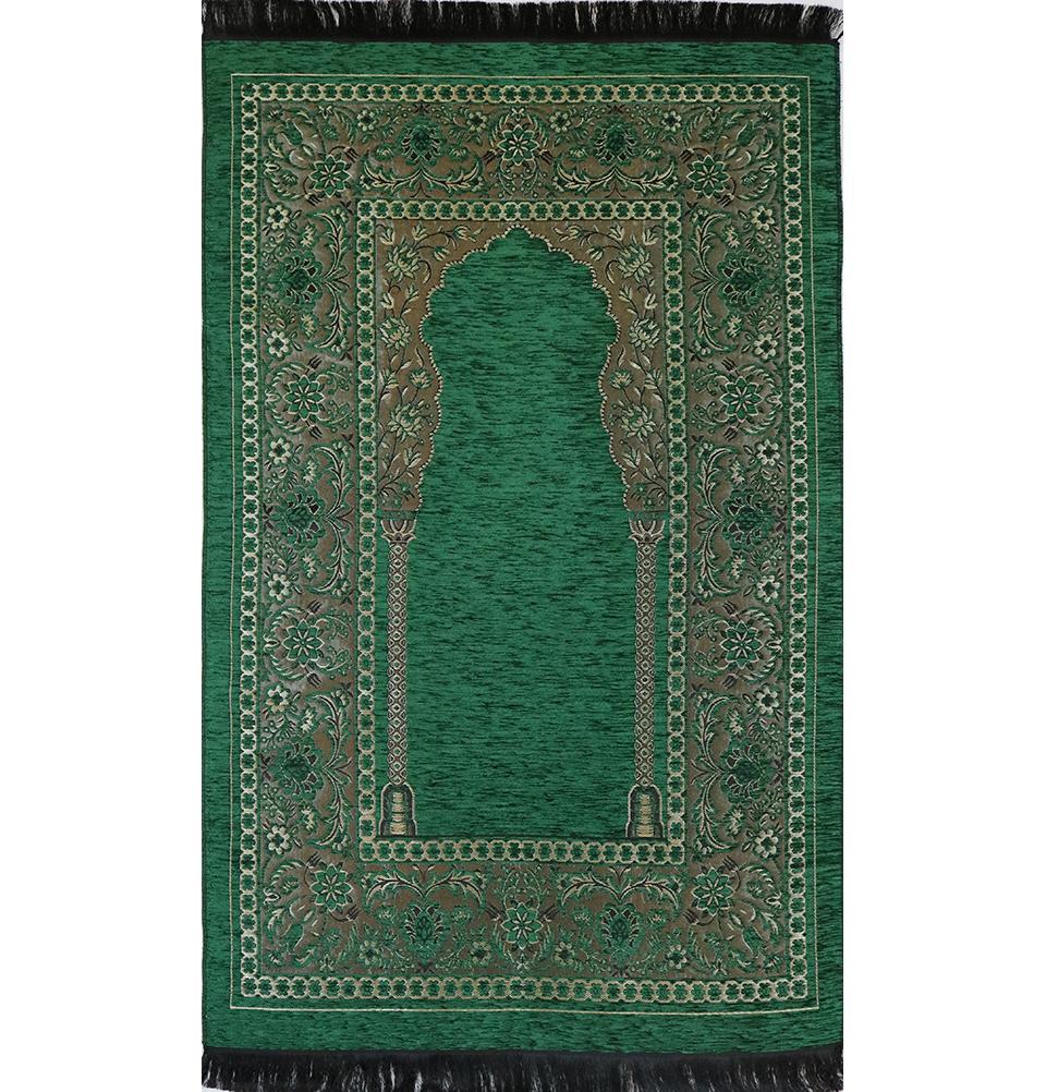 Embroidered Islamic Prayer Mat Gift Box Set with Prayer Beads - Green