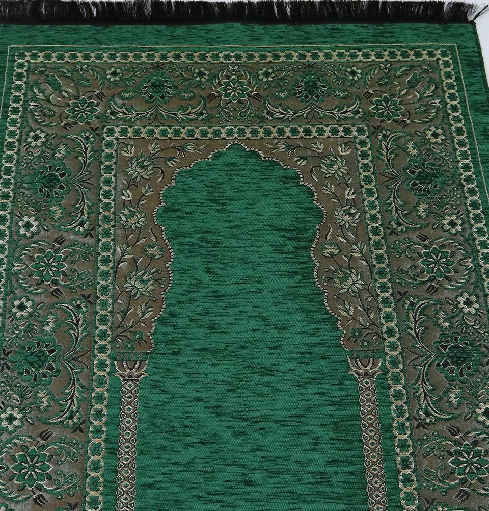 Embroidered Islamic Prayer Mat Gift Box Set with Prayer Beads - Green