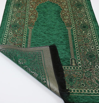 Embroidered Islamic Prayer Mat Gift Box Set with Prayer Beads - Green