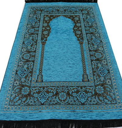 Embroidered Islamic Prayer Mat Gift Box Set with Prayer Beads - Turquoise