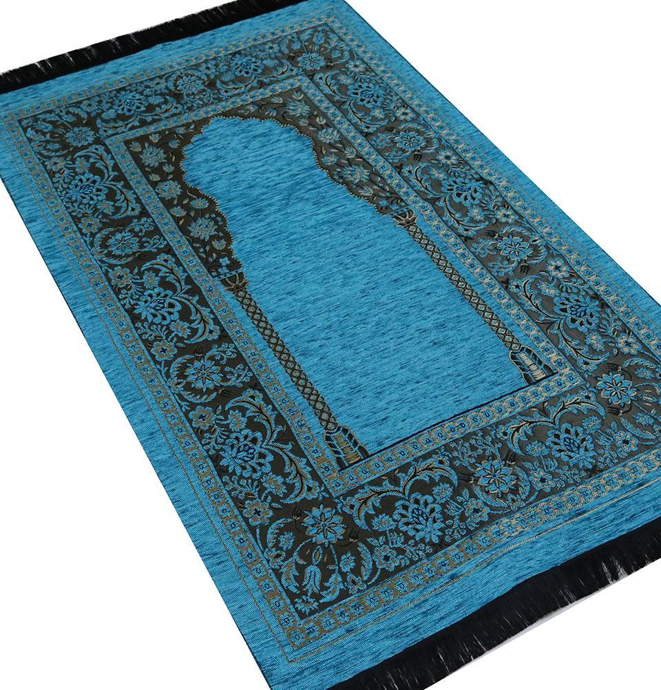 Embroidered Islamic Prayer Mat Gift Box Set with Prayer Beads - Turquoise