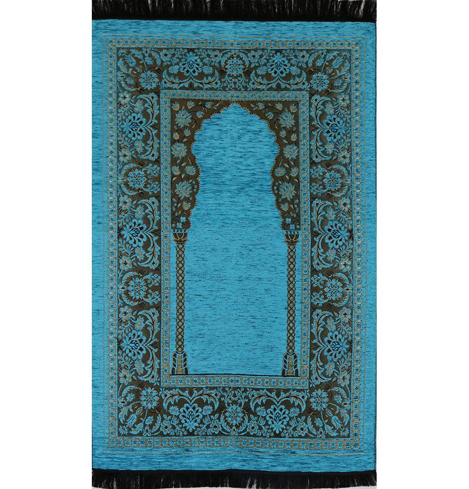 Embroidered Islamic Prayer Mat Gift Box Set with Prayer Beads - Turquoise