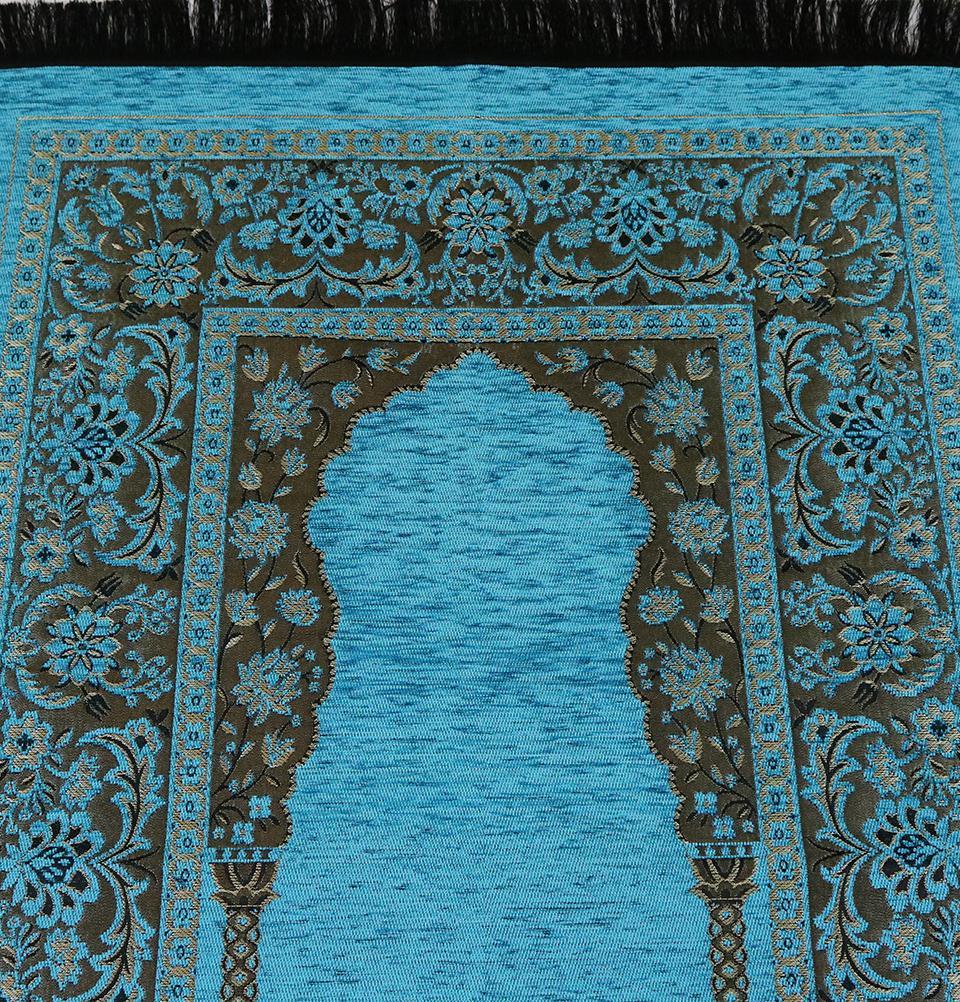 Embroidered Islamic Prayer Mat Gift Box Set with Prayer Beads - Turquoise