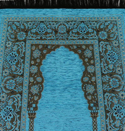 Embroidered Islamic Prayer Mat Gift Box Set with Prayer Beads - Turquoise