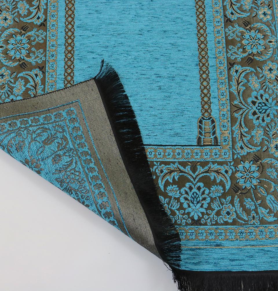 Embroidered Islamic Prayer Mat Gift Box Set with Prayer Beads - Turquoise