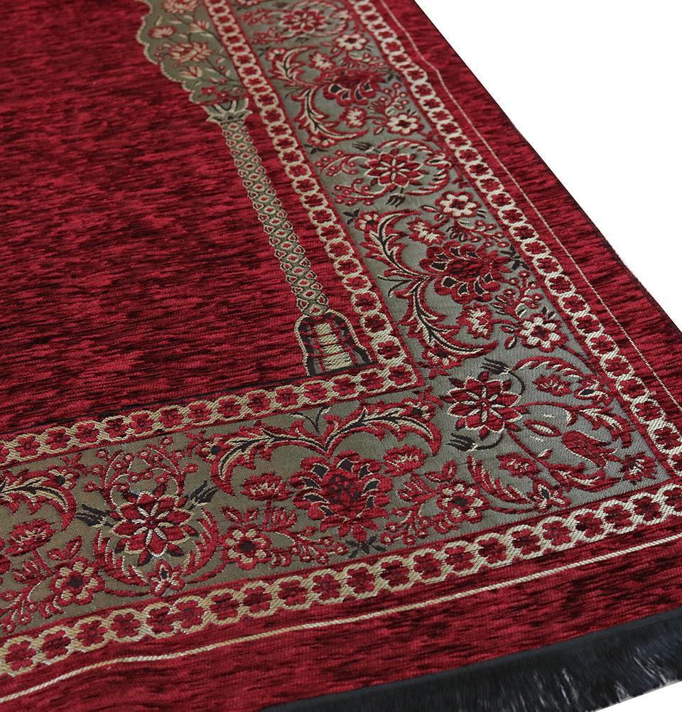 Embroidered Islamic Prayer Mat - Red