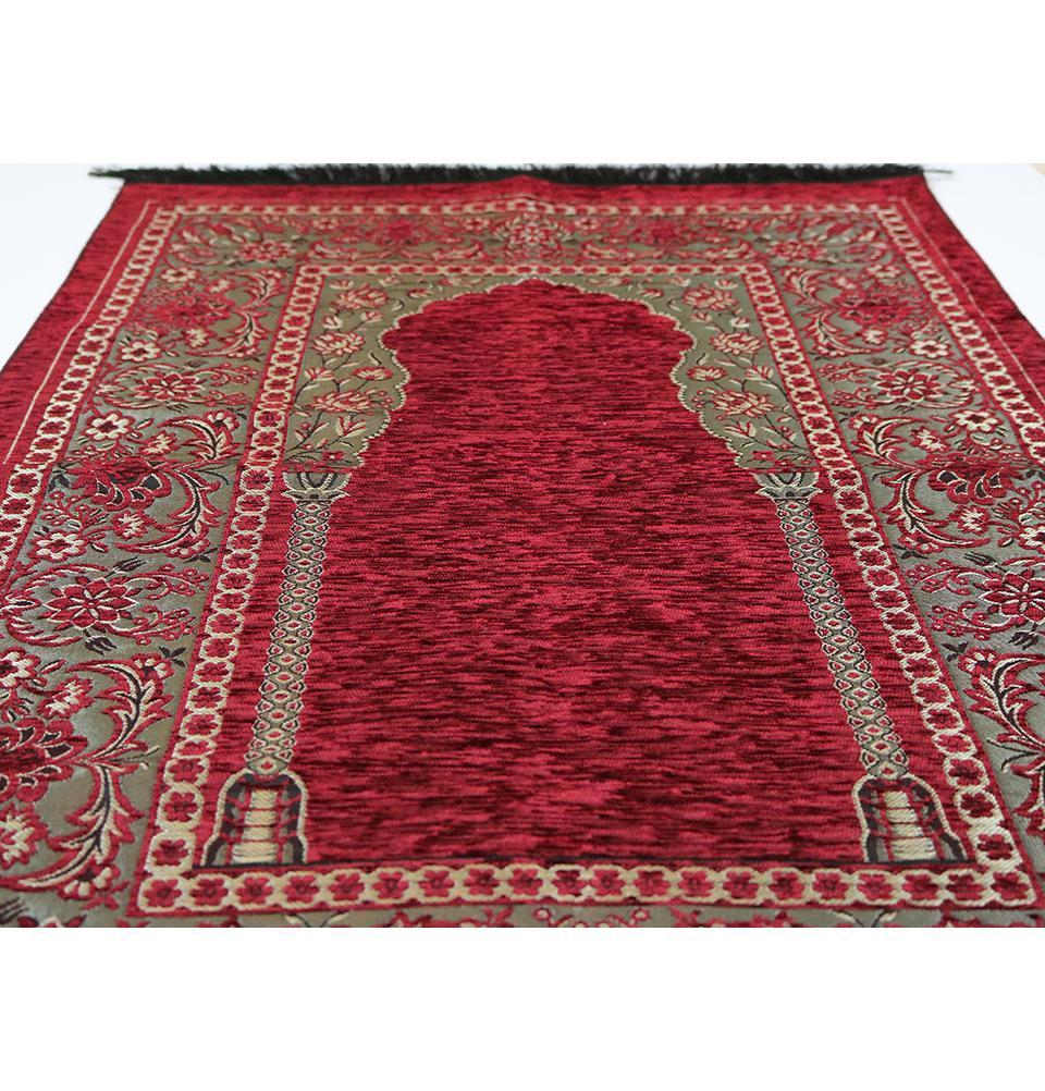 Embroidered Islamic Prayer Mat - Red
