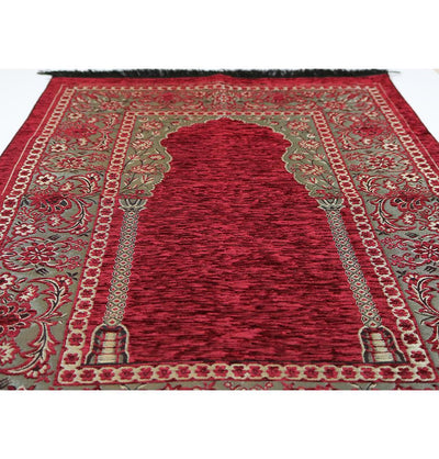 Embroidered Islamic Prayer Mat - Red