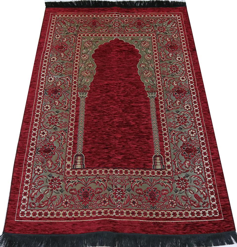 Embroidered Islamic Prayer Mat - Red