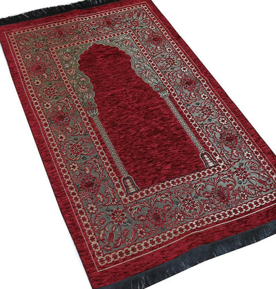Embroidered Islamic Prayer Mat - Red
