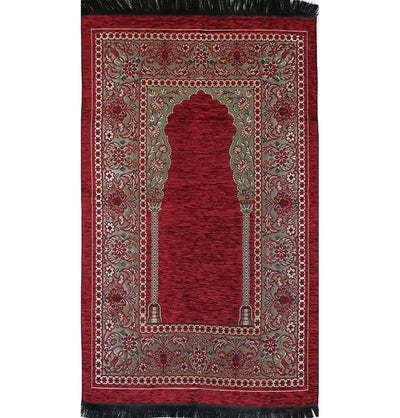 Embroidered Islamic Prayer Mat - Red