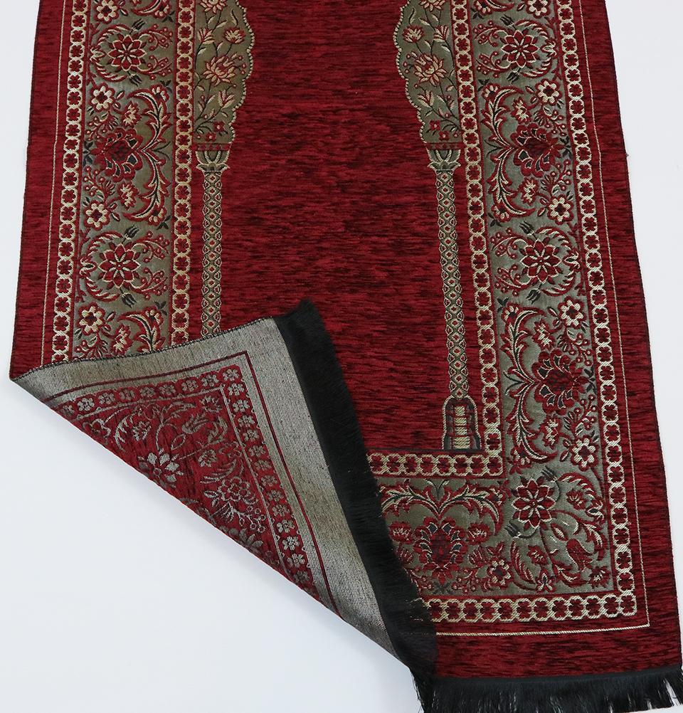 Embroidered Islamic Prayer Mat - Red