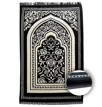 Modefa Prayer Rug Floral Arch Black Foam Prayer Rug - Double Plush Floral Arch Black