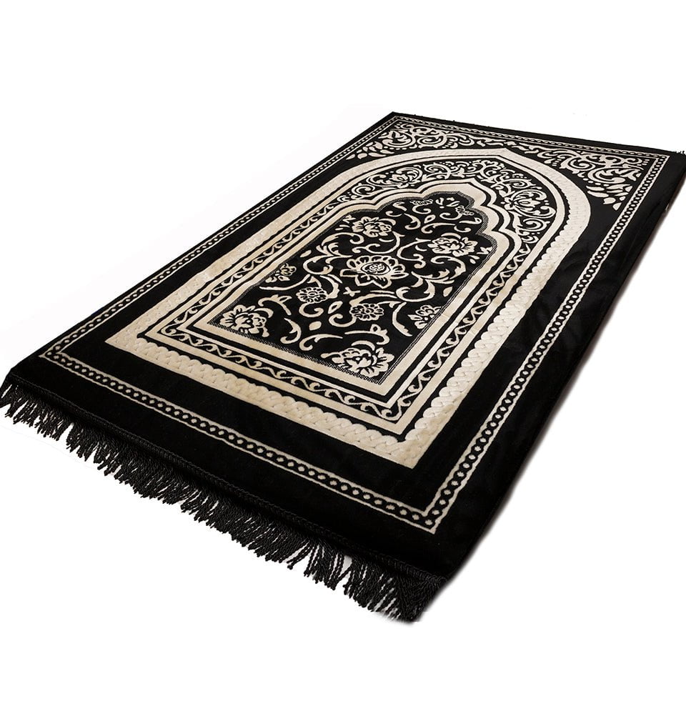 Modefa Prayer Rug Floral Arch Black Foam Prayer Rug - Double Plush Floral Arch Black