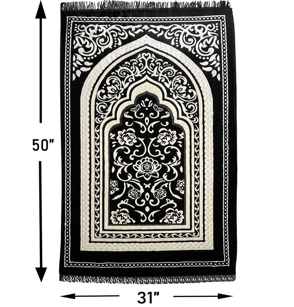 Modefa Prayer Rug Floral Arch Black Foam Prayer Rug - Double Plush Floral Arch Black