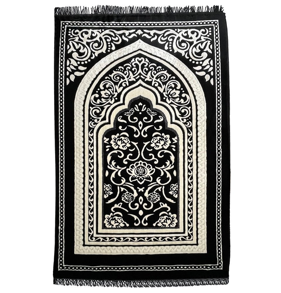 Modefa Prayer Rug Floral Arch Black Foam Prayer Rug - Double Plush Floral Arch Black