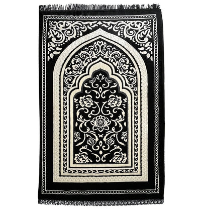 Modefa Prayer Rug Floral Arch Black Foam Prayer Rug - Double Plush Floral Arch Black