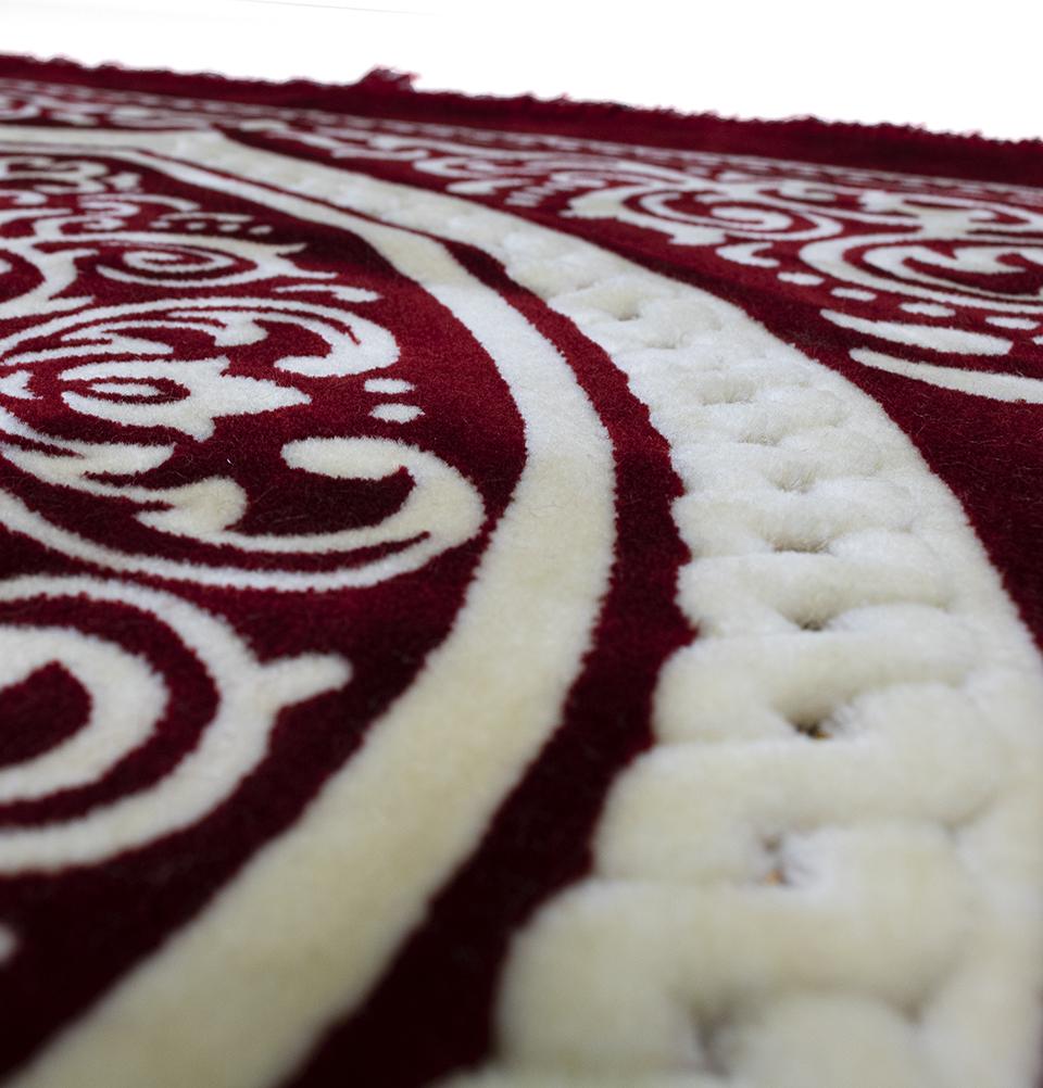 Double Plush Wide Islamic Prayer Rug - Floral Arch Red