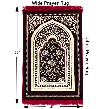 Modefa Prayer Rug Floral Arch - Red Double Plush Wide Islamic Prayer Rug - Floral Arch Red