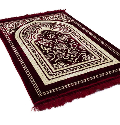 Modefa Prayer Rug Floral Arch - Red Double Plush Wide Islamic Prayer Rug - Floral Arch Red