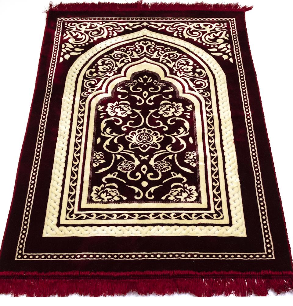 Modefa Prayer Rug Floral Arch - Red Double Plush Wide Islamic Prayer Rug - Floral Arch Red