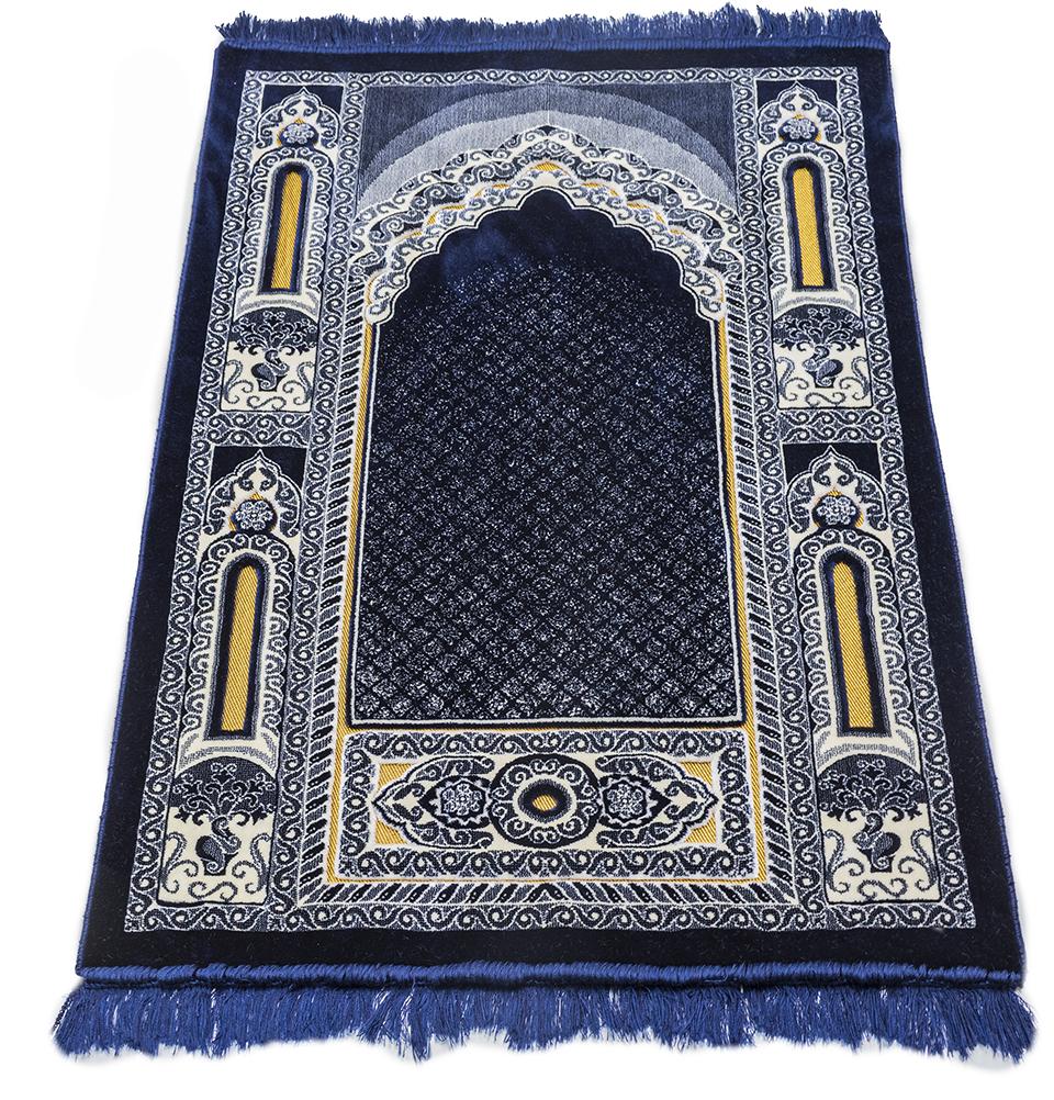 Modefa Prayer Rug Floral Mihrab Navy Double Plush Wide Islamic Prayer Rug - Floral Mihrab Navy