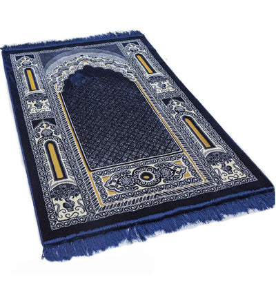 Modefa Prayer Rug Floral Mihrab Navy Double Plush Wide Islamic Prayer Rug - Floral Mihrab Navy