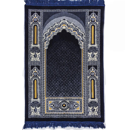 Modefa Prayer Rug Floral Mihrab Navy Double Plush Wide Islamic Prayer Rug - Floral Mihrab Navy