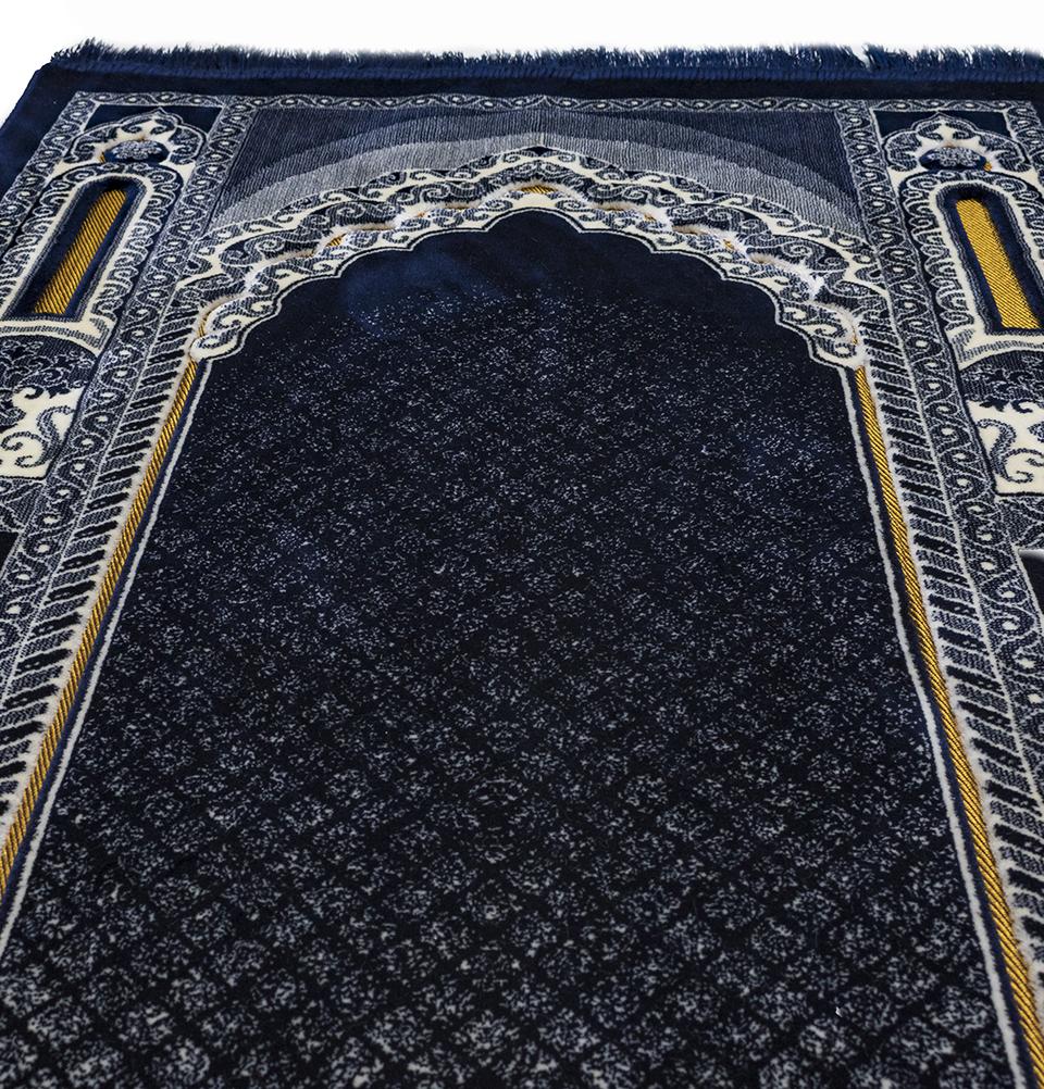 Modefa Prayer Rug Floral Mihrab Navy Double Plush Wide Islamic Prayer Rug - Floral Mihrab Navy