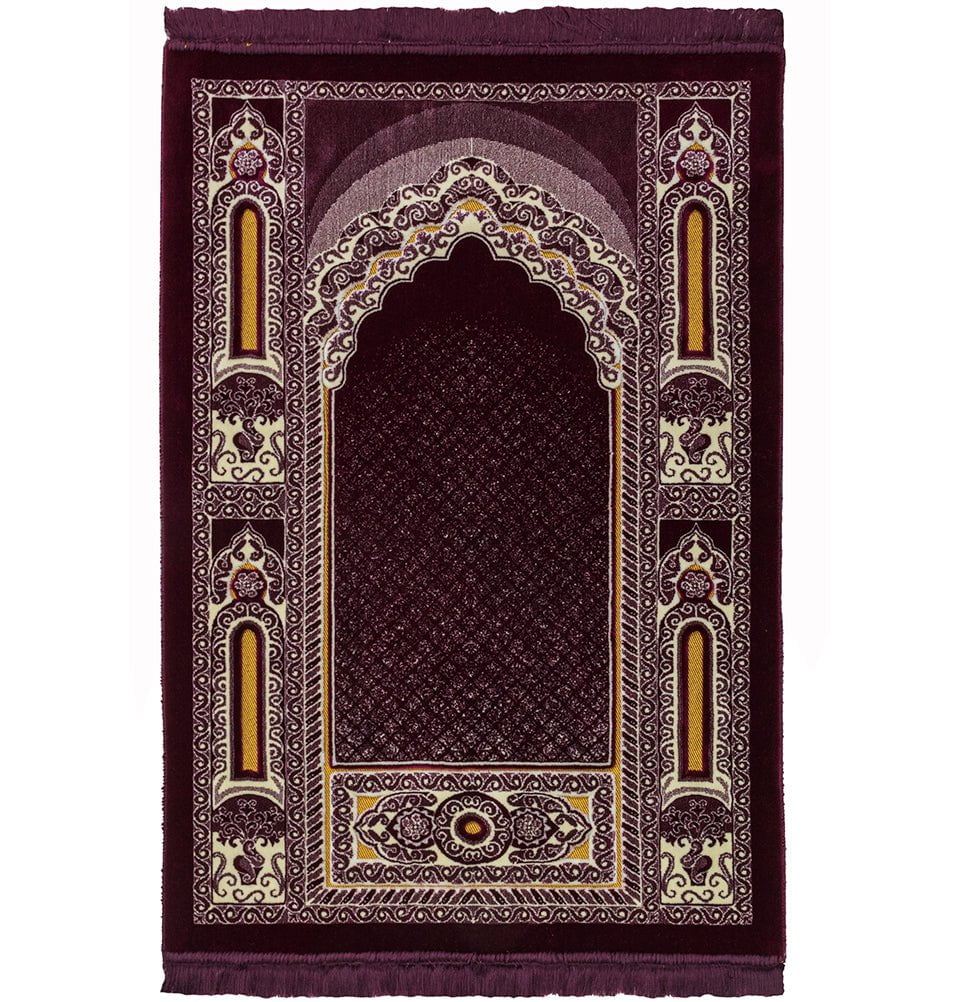 Modefa Prayer Rug Floral Mihrab Plum Double Plush Wide Islamic Prayer Rug - Floral Mihrab Plum