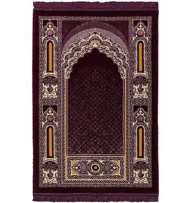Modefa Prayer Rug Floral Mihrab Plum Double Plush Wide Islamic Prayer Rug - Floral Mihrab Plum