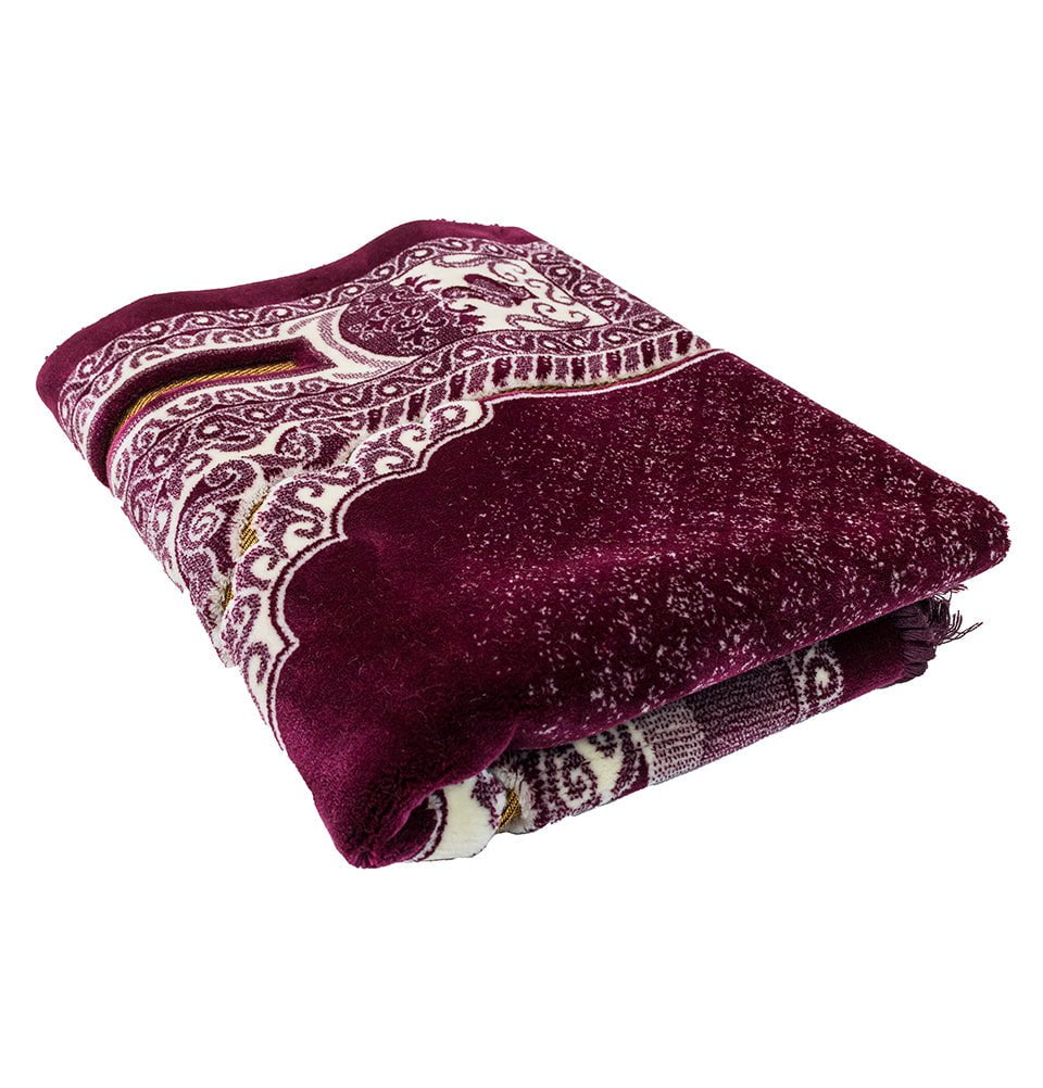 Modefa Prayer Rug Floral Mihrab Plum Double Plush Wide Islamic Prayer Rug - Floral Mihrab Plum