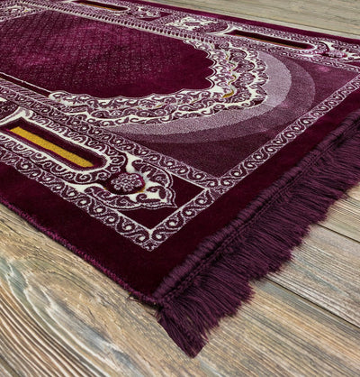 Modefa Prayer Rug Floral Mihrab Plum Double Plush Wide Islamic Prayer Rug - Floral Mihrab Plum