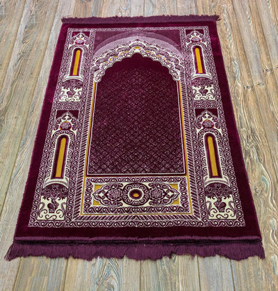 Modefa Prayer Rug Floral Mihrab Plum Double Plush Wide Islamic Prayer Rug - Floral Mihrab Plum