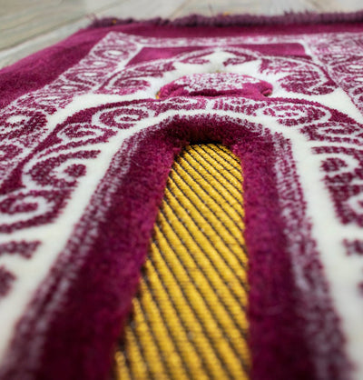 Modefa Prayer Rug Floral Mihrab Plum Double Plush Wide Islamic Prayer Rug - Floral Mihrab Plum