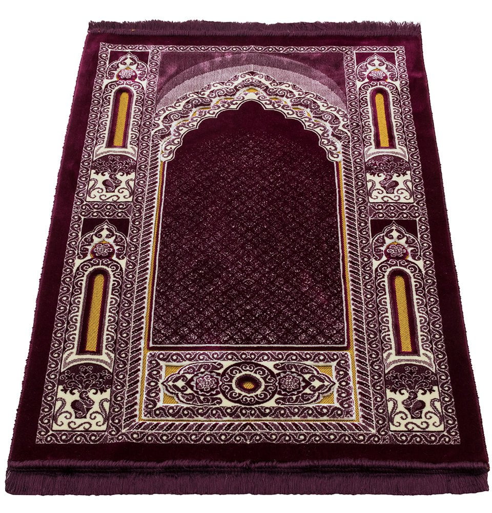 Modefa Prayer Rug Floral Mihrab Plum Double Plush Wide Islamic Prayer Rug - Floral Mihrab Plum