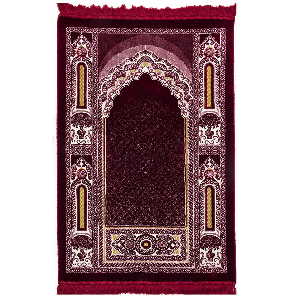 Modefa Prayer Rug Floral Mihrab Red Double Plush Wide Islamic Prayer Rug - Floral Mihrab Red