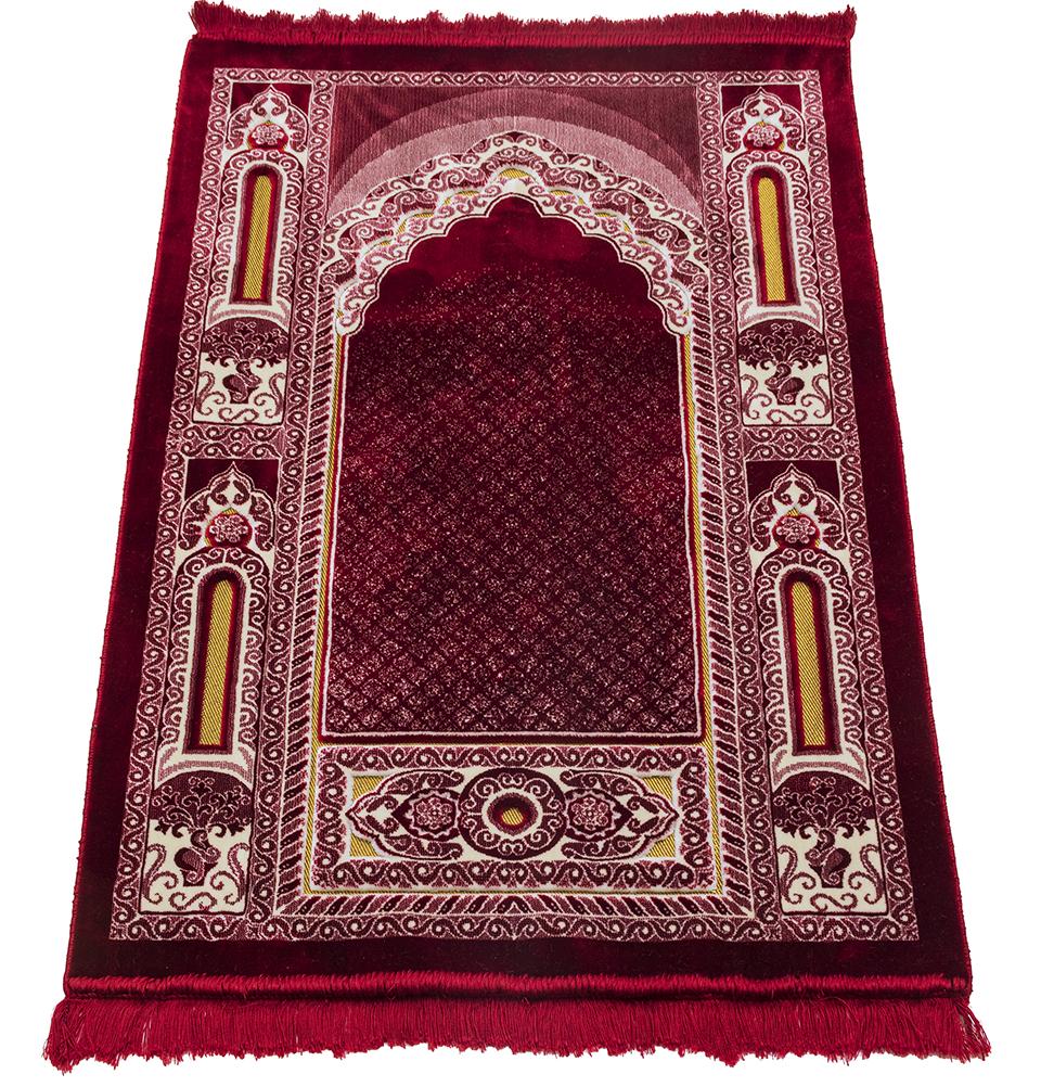 Modefa Prayer Rug Floral Mihrab Red Double Plush Wide Islamic Prayer Rug - Floral Mihrab Red